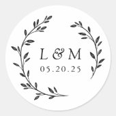 Laurel Wreath Wedding Monogram Runder Aufkleber (Vorderseite)