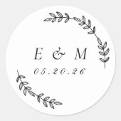 Laurel Wreath Wedding Monogram Runder Aufkleber (Vorderseite)