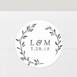 Laurel Wreath Wedding Monogram Runder Aufkleber<br><div class="desc">Maßgeschneiderte Hochzeitsaufkleber mit modernem rustikal handgezeichnet Kranz. Ideal für die Dekoration von Hochzeitsankündigungen,  Einladungen,  Geschenken und mehr!</div>