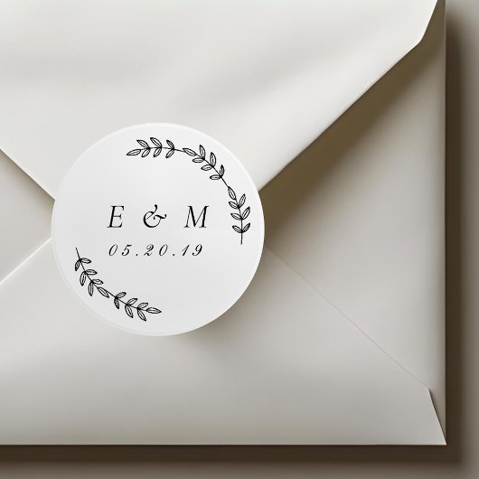 Laurel Wreath Wedding Monogram Runder Aufkleber