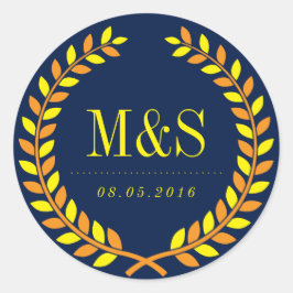Laurel Wreath Wedding Sticker Navy Blue und Yellow