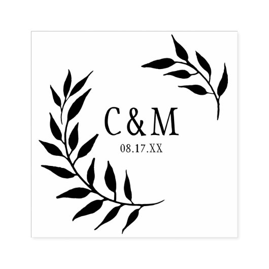 Laurels Blätter Wedding Monogram Gummistempel (Prägung)