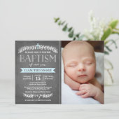 Laurels Blue| Taufe Einladung (Stehend Vorderseite)