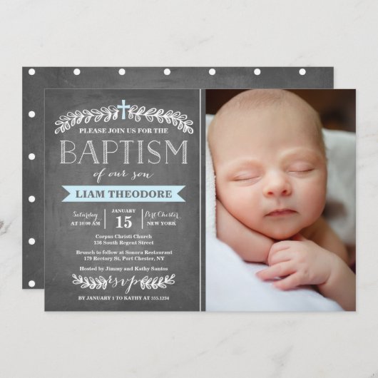 Laurels Blue| Taufe Einladung (Vorne/Hinten)