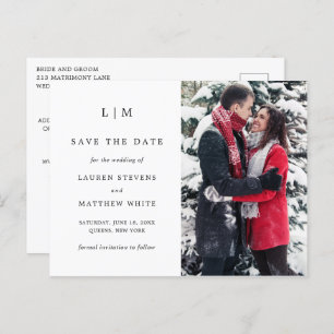 Lauren Black und White Monogram Elegant Wedding Ankündigungspostkarte