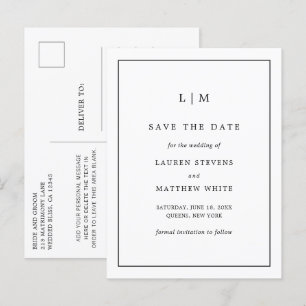 Lauren Black und White Monogram Elegant Wedding Ankündigungspostkarte