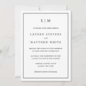 Lauren Black und White Monogram Elegant Wedding Einladung (Vorderseite)
