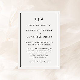 Lauren Black und White Monogram Elegant Wedding Einladung