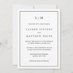 Lauren Black und White Monogram Elegant Wedding Einladung