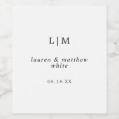 Lauren Black und White Monogram Elegant Wedding Weinetikett (Einzelnes Label)