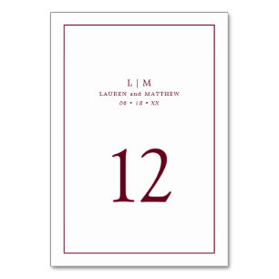 Lauren Burgundy Monogram Elegant Wedding Tischnummer