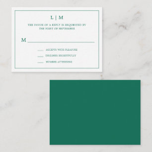 Lauren Emerald Green Monogram Elegant Wedding Mitteilungskarte
