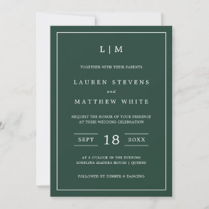 Lauren Forest Green Monogram Elegant Wedding Einladung