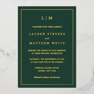 Lauren Forest Green Monogram Elegant Wedding Folieneinladung