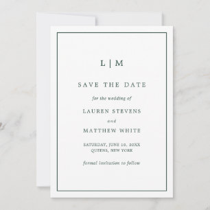 Lauren Forest Green Monogram Elegant Wedding Save The Date