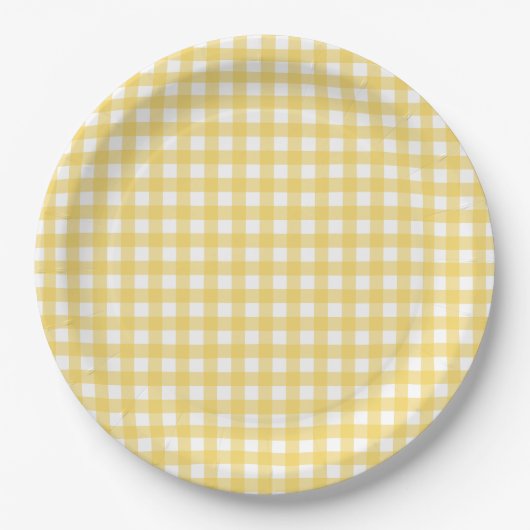 Lauren gelbe Gingham-Papierteller Pappteller (Vorderseite)