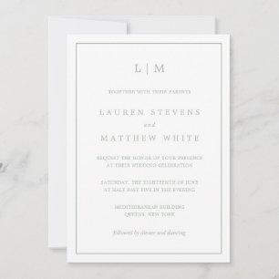 Lauren Sage Green Monogram Elegant Wedding Einladung