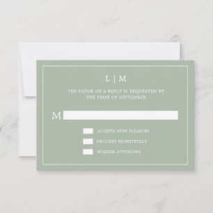 Lauren Sage Green Monogram Elegant Wedding RSVP Karte