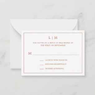 Lauren Terracotta Monogram Elegant Wedding Mitteilungskarte