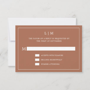 Lauren Terracotta Monogram Elegant Wedding RSVP Karte