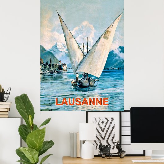 Lausanne, Genfersee, Schweiz, Vintage Poster (Heimbüro)