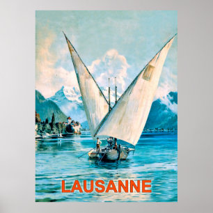 Lausanne, Genfersee, Schweiz, Vintage-Reise Poster