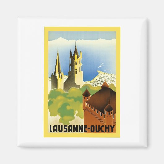 Lausanne ~ Ouchy ~ Vintage Schweizer Reise Magnet (Vorne)