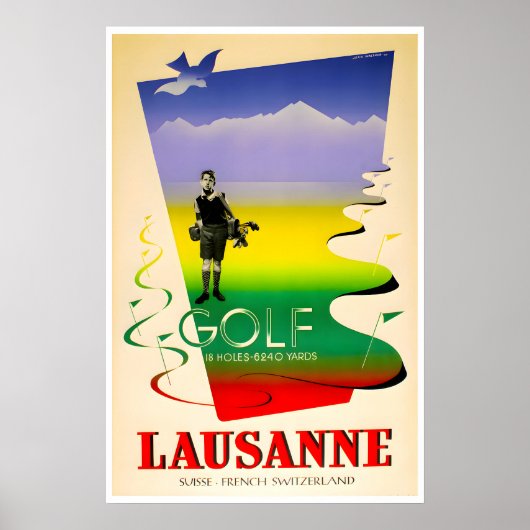 Lausanne Reiseplakat Schweizer Kunst Schweiz Golf Poster (Vorne)