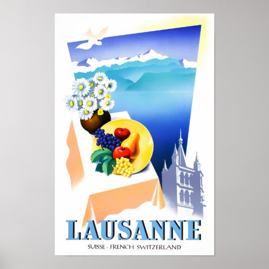 Lausanne Schweiz Jahrgang Reise Poster (Vorne)