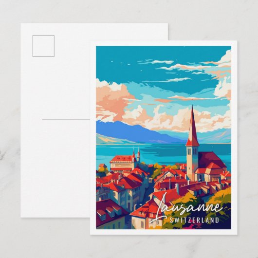 Lausanne Schweiz Vintage Illustration Postkarte (Vorne/Hinten)