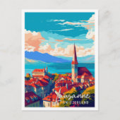 Lausanne Schweiz Vintage Illustration Postkarte (Vorderseite)