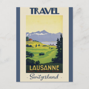 Lausanne Switzerland Vintage Travel Poster Postkarte