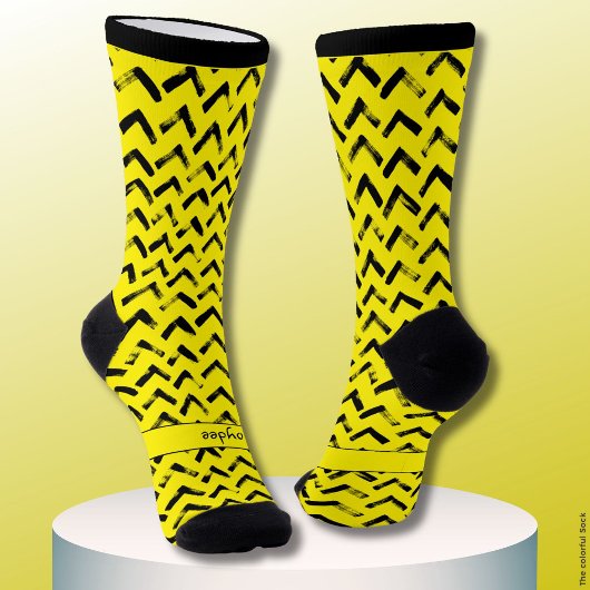 Lauter Chevron Schwarz und Gelb Name Initialen Socken