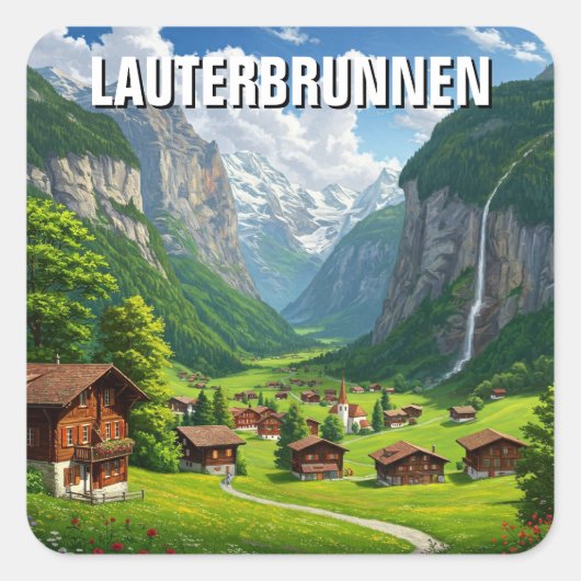 Lauterbrunnen Schweiz Reisen Quadratischer Aufkleber (Vorderseite)