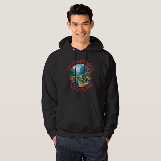 Lauterbrunnen Schweiz Retro Distressed Circle Hoodie (Vorne ganz)