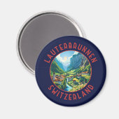 Lauterbrunnen Schweiz Retro Distressed Circle Magnet (Vorderseite/Rückseite)