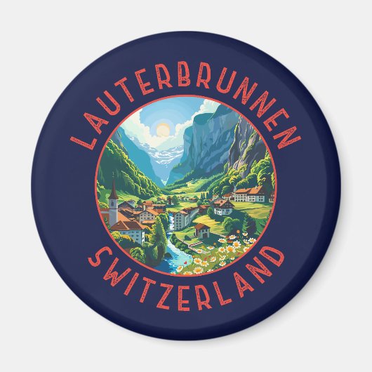 Lauterbrunnen Schweiz Retro Distressed Circle Magnet (Vorne)
