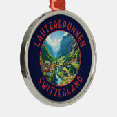 Lauterbrunnen Schweiz Retro Distressed Circle Ornament Aus Metall (Rechts)