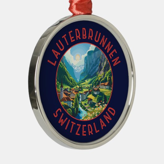 Lauterbrunnen Schweiz Retro Distressed Circle Ornament Aus Metall (Rechts)