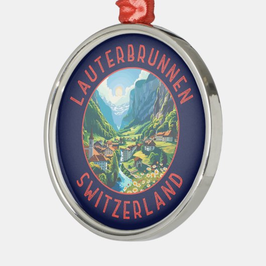Lauterbrunnen Schweiz Retro Distressed Circle Ornament Aus Metall (Links)
