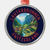 Lauterbrunnen Schweiz Retro Distressed Circle Ornament Aus Metall (Vorne)