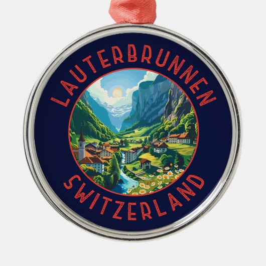 Lauterbrunnen Schweiz Retro Distressed Circle Ornament Aus Metall (Vorne)