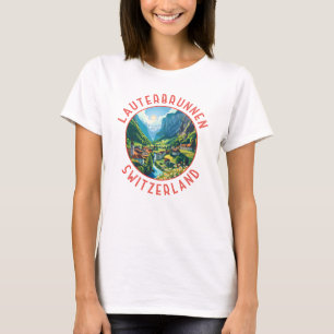 Lauterbrunnen Schweiz Retro Distressed Circle T-Shirt