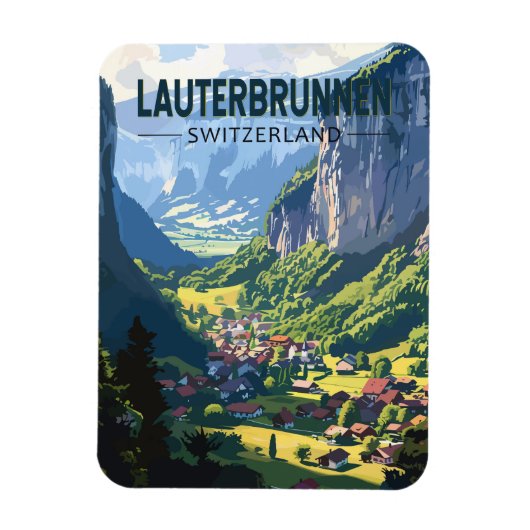 Lauterbrunnen Schweiz Tourismus Vintag Magnet (Vertikal)