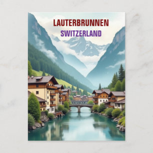 Lauterbrunnen Schweiz Vintage Reise Kunst  Postkarte