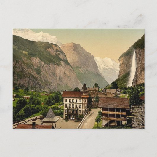 Lauterbrunnen Tal mit Staubbach und Hotel Stei Postkarte (Vorderseite)
