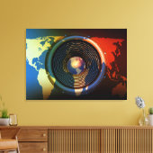 Lautsprecher auf der Weltkarte Leinwanddruck (Insitu (Wohnzimmer))