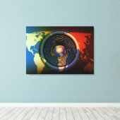 Lautsprecher auf der Weltkarte Leinwanddruck (Insitu (Holzboden))