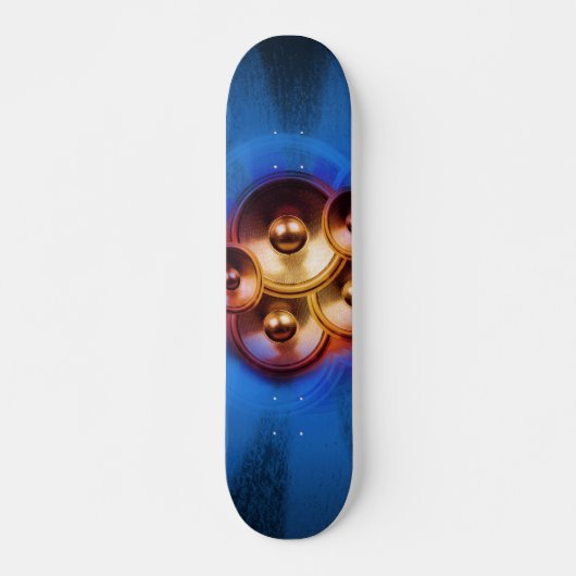 Lautsprecher und blauer Sonnenbrand Skateboard (Vorne)