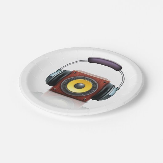 Lautsprecher und Kopfhörer Pappteller (Schrägansicht)